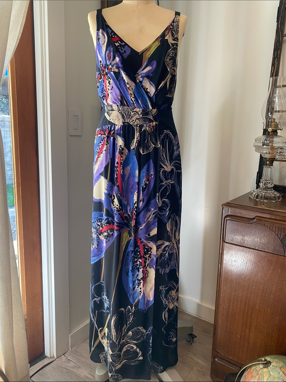 leifsdottir Navy Maxi Dress with Blue and Purple Floral Print